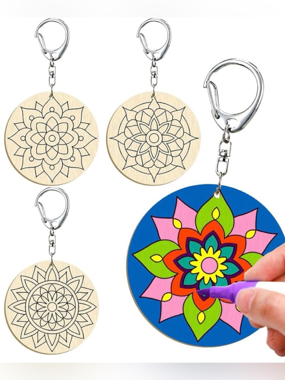 Mandala Wooden Keychain Color Your Flower! 2 for $8